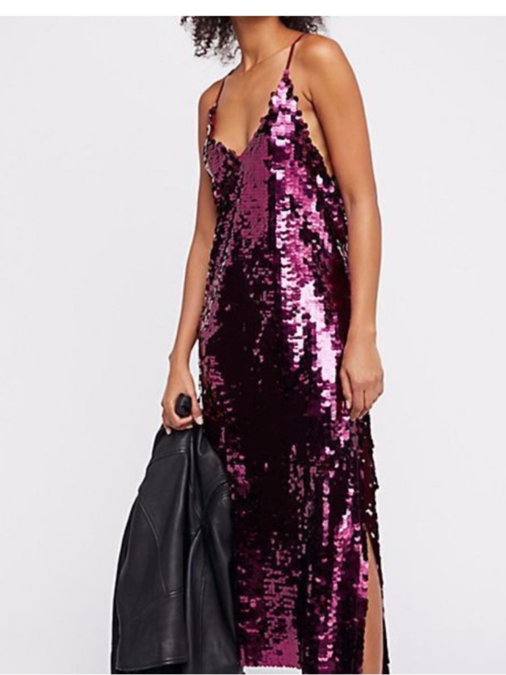 Free People Paillette Party Midi/Maxi Slip Dress Burgundy Red Big Sequins